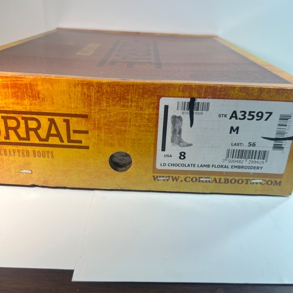 Corral LD Chocolate lamb floral embroidery SZ 8 Leather handcrafted Boots NIB G3 - Picture 10 of 10